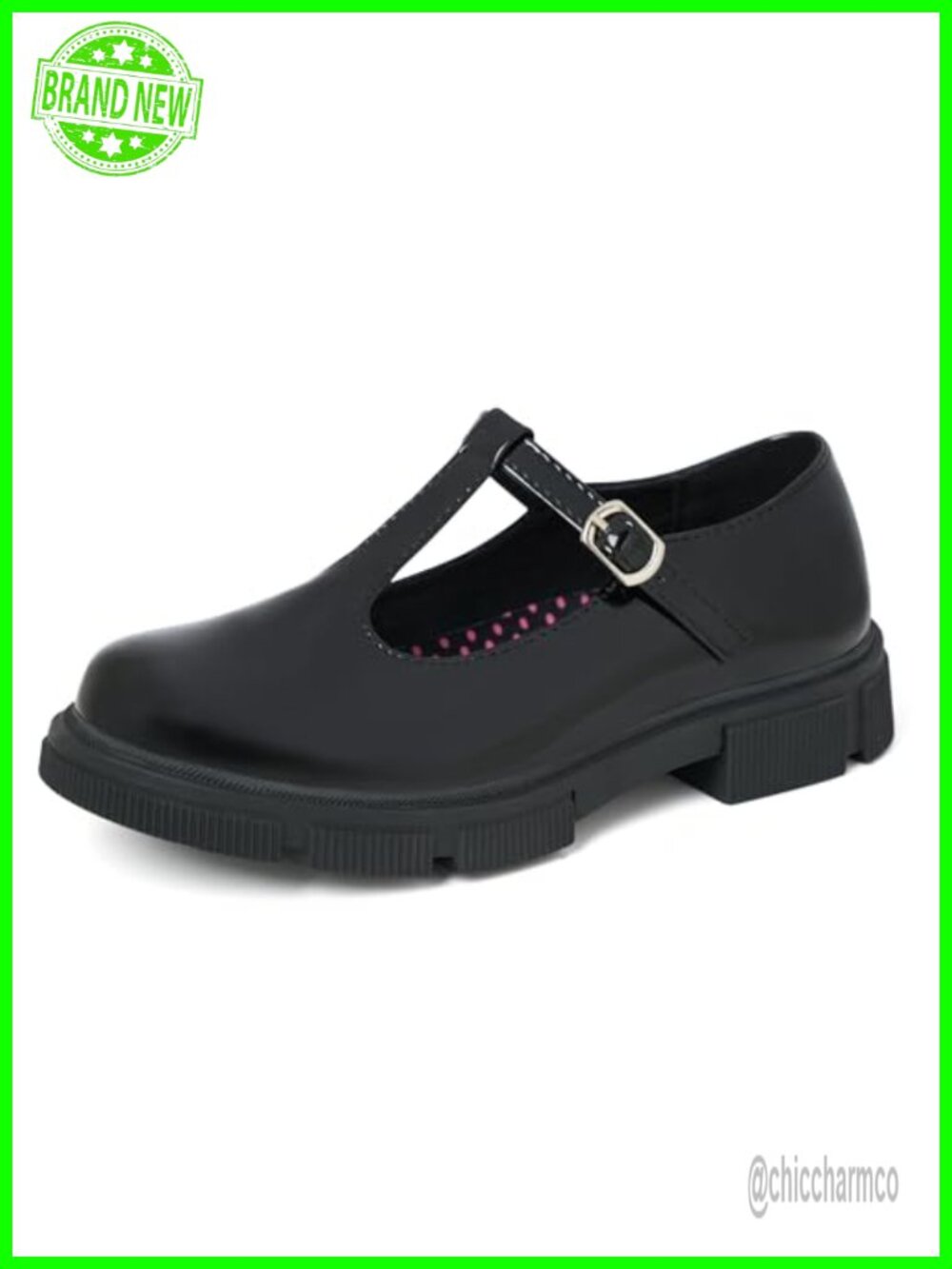 Girls School Uniform T-Strap Mary Jane Flats Faux Leather Slip Resistant
